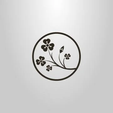  vector elegant logo of a branch of wildflower in a round frame Stock Illustration