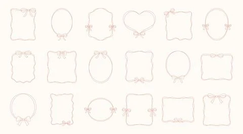 Vector Elegant Ribbon Frames with Bows Collection. Hand Drawn Frame Set. Linear Stock Illustration