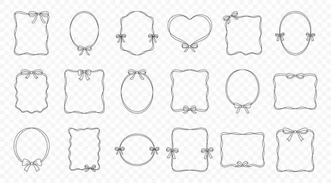 Vector Elegant Ribbon Frames with Bows Collection. Hand Drawn Frame Set. Linear Stock Illustration