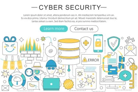 Vector elegant thin flat line Cyber security concept. Website header banner 库存插图