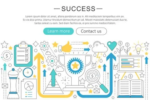 Vector elegant thin flat line success concept. Website header banner elements Illustrazione stock