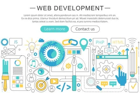 Vector elegant thin flat line Web development concept. Website header web banner Illustrazione stock