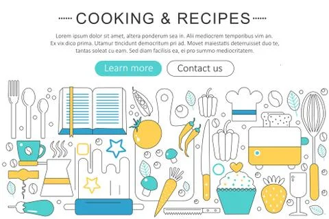Vector elegant thin line flat modern Cooking and kitchen recipes concept Stock Illustration