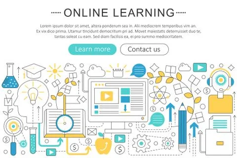 Vector elegant thin line flat modern Art design E-learning online education Stock Illustration