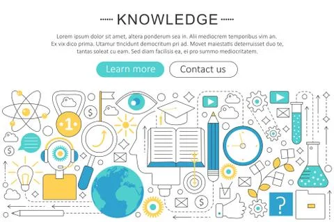 Vector elegant thin line flat modern Knowledge searchng concept. Website header Stock Illustration