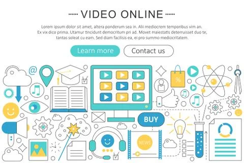 Vector elegant thin line flat design Video online technology concept. Website イラスト素材