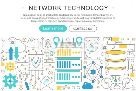Vector elegant thin line flat modern Network technology concept. Website header Stock Illustration