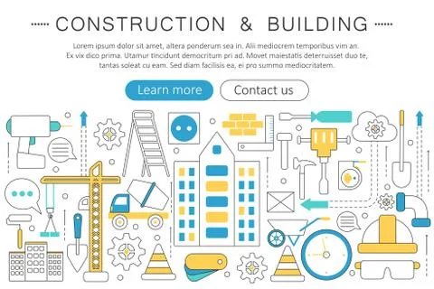 Vector elegant thin line flat modern Building and Construction tools concept Ilustración de archivo