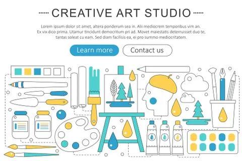 Vector elegant thin line flat modern Creative or painter art web studio elegant Stock Illustration