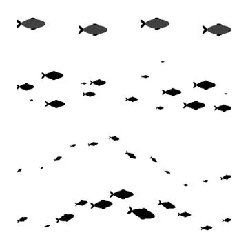 Vector element of black silhouette of fish in shoals swimming in wave line is 库存插图