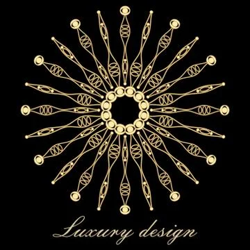 Vector element for design template. Golden filigree motif on black background Stock Illustration