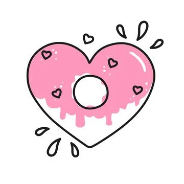 Vector element donut for Valentines Day. Hand-drawn love symbols in a linear  Stock Illustration