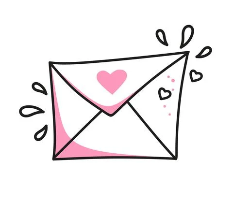 Vector element envelope for Valentines Day. Hand-drawn love symbols in a line Stock Illustration