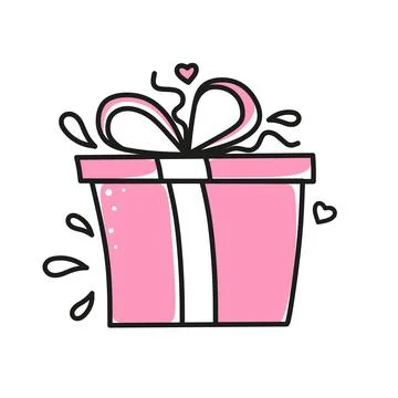 Vector element gift box for Valentines Day. Hand-drawn love symbols in a line Stock Illustration