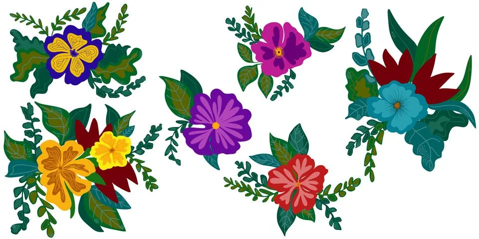 Vector element hand drawn flat cartoon style. Stylized floral arrangement for Stock Illustration