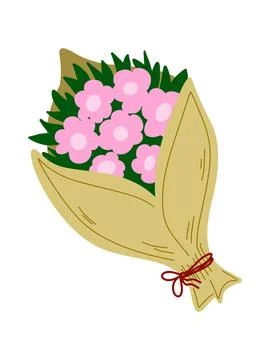Vector element hand drawn flat cartoon style. Pink spring flower bouquet in c Illustrazione stock