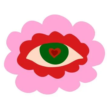 Vector element hand drawn flat cartoon style. Love eye in flower, valentine's Stock Illustration