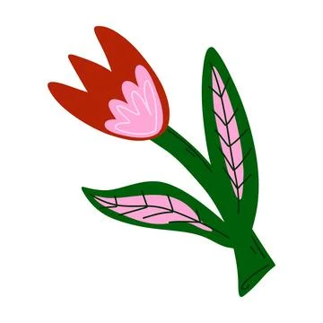 Vector element hand drawn flat cartoon style. Tulip spring flower 스톡 일러스트