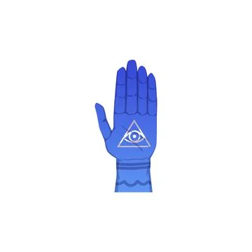 Vector element with the magical symbol of hamsa in the form of a blue hand wi Stock Illustration