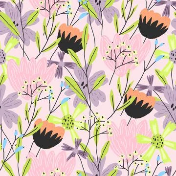 Vector element of seamless pattern. Colorful funny floral print Stock Illustration