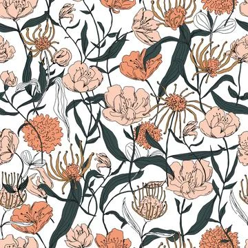 Vector element of seamless pattern. Floral print for paper, cover, textile print Stock Illustration