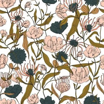 Vector element of seamless pattern. Floral print for paper, cover, textile print Stock Illustration