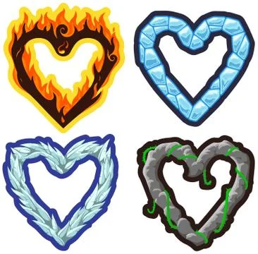 Vector elemental hearts Stock Illustration