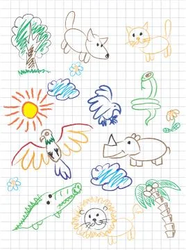 Vector elements of design stylised under children's drawing a pe 스톡 일러스트