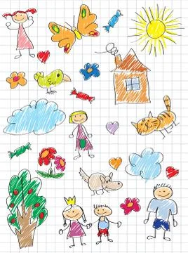 Vector elements of design stylised under children's drawing a pe 스톡 일러스트