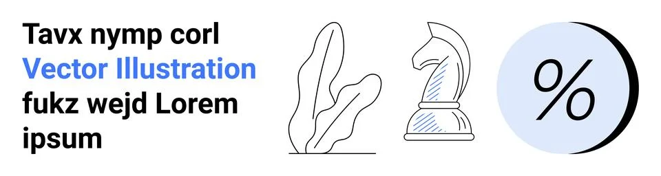 Vector elements include a flowing plant, knight chess piece, and percentage s Stock Illustration