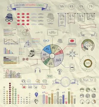 Vector Elements of Infographics on Crumpled Paper Stock Illustration