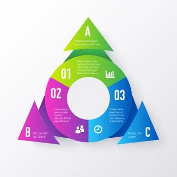 Vector elements for infographics. Template of a pie chart with triangle arrows Stock Illustration