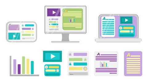 Vector elements for online training and courses, digital class, webinar Stock Illustration