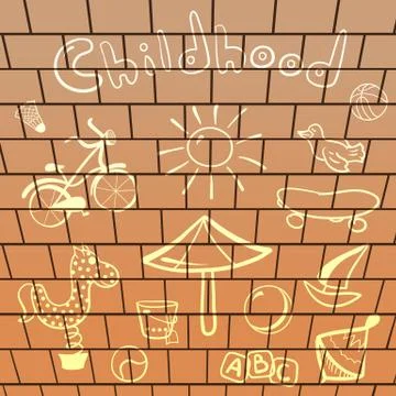 Vector elements playground, hand-drawn on brick wall background Stock Illustration