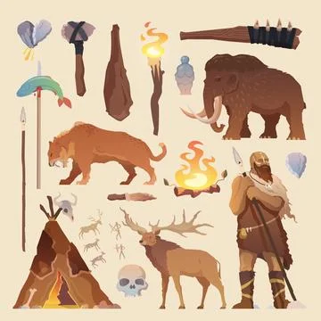 Vector elements. Primitive man. Stone age. Stockillustratie