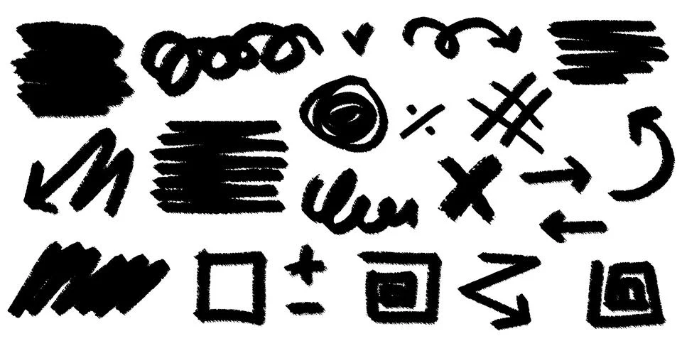 Vector elements, rough old grunge texture. Swirls, scribbles, strokes, arrows Illustrazione stock