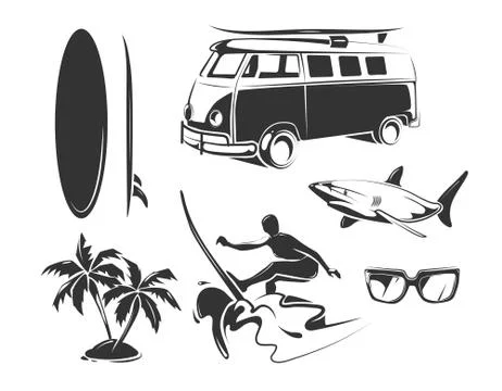 Vector elements for summer surfing Stock Illustration