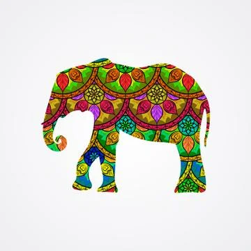 Vector Elephant with Mandala Patterns Stock Illustration
