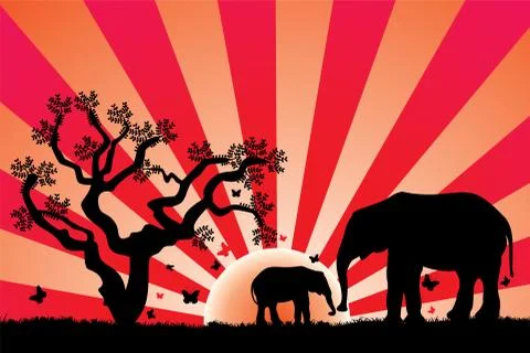 Vector elephants in africa Stock Illustration