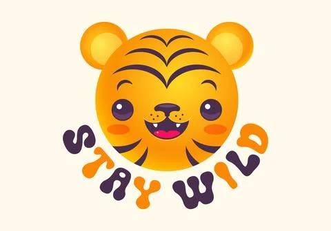 Vector emblem of a head tiger and typography "stay wild".  Vintage poster o.. Stock Illustration