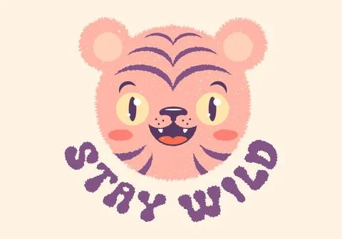 Vector emblem of a head tiger and typography "stay wild".  Vintage poster o.. Stock Illustration