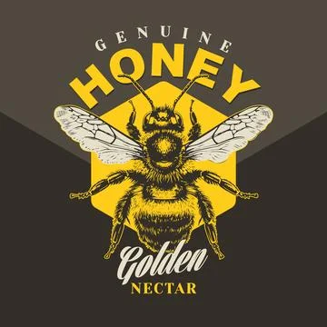 Vector Emblem With Honey Bee Stock Illustration