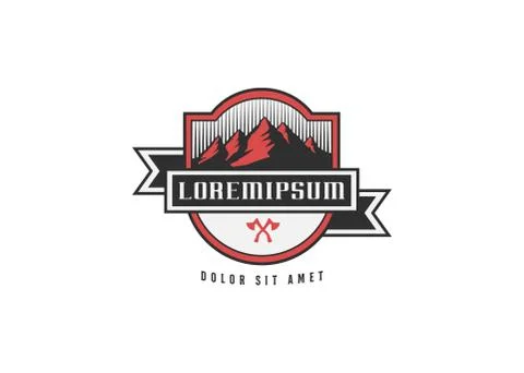 Vector Emblem of Mountains - Mountain Landscape Logo Vector Template. Illustr Stock Illustration