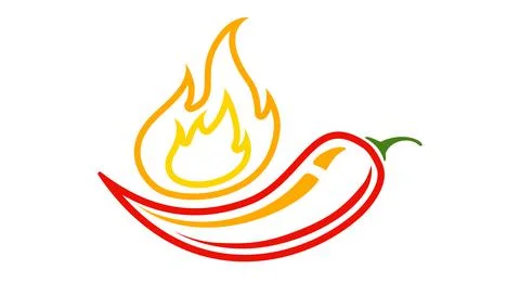Vector emblem of red chilli pepper with fire. Vector emblem jalapeno or chill Illustrazione stock