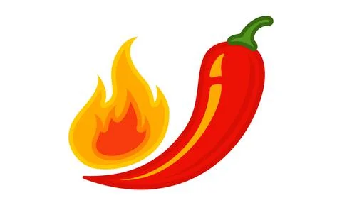Vector emblem of red chilli pepper with fire. Vector emblem jalapeno or chill Stock Illustration