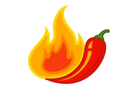 Vector emblem of red chilli pepper with fire. Vector emblem jalapeno or chi.. Stock Illustration