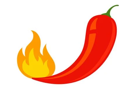 Vector emblem of red chilli pepper with fire. Vector emblem jalapeno or chi.. Stock Illustration