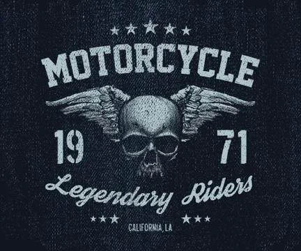 Vector emblem retro motorcyclist old skull Stock Illustration