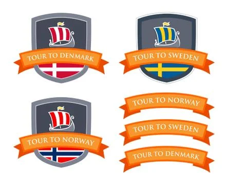 Vector Emblem Set with Coat of Arms of Scandinavia Illustrazione stock