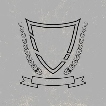 Vector emblem shield with ribbon on textured background Stock Illustration